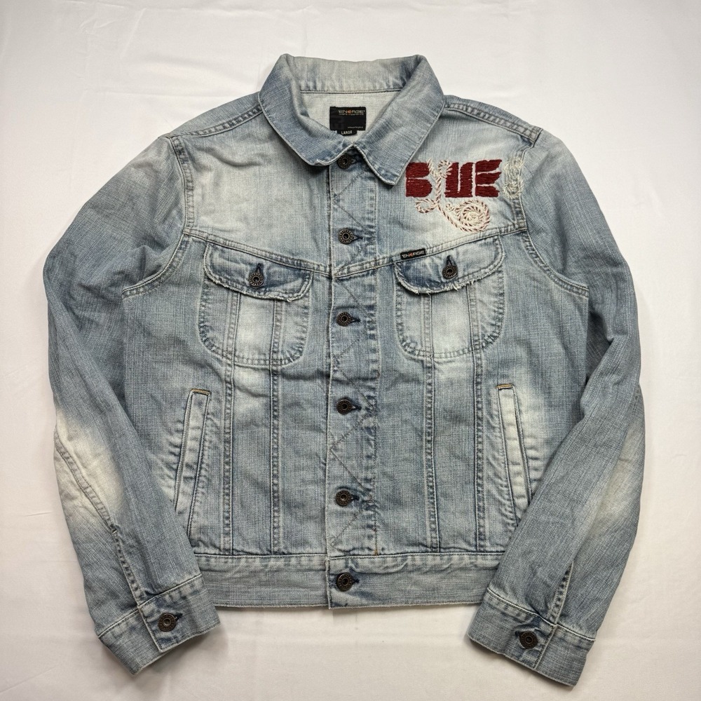 Energie Denim Jacket  Women's Size Large Made in Italy Embroidered Button Down‎